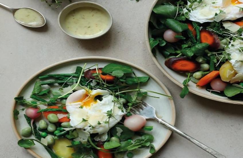 gestoomde voorjaars groente easy salad 