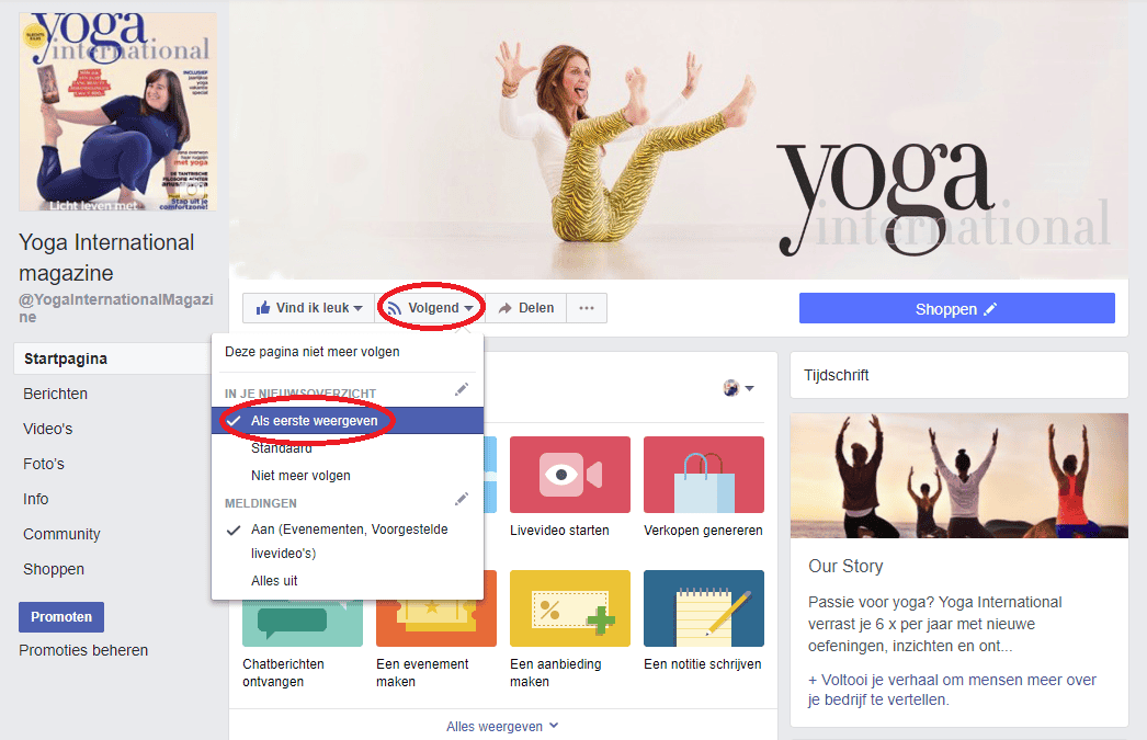 Zo blijf je Yoga International lekker zien op Facebook